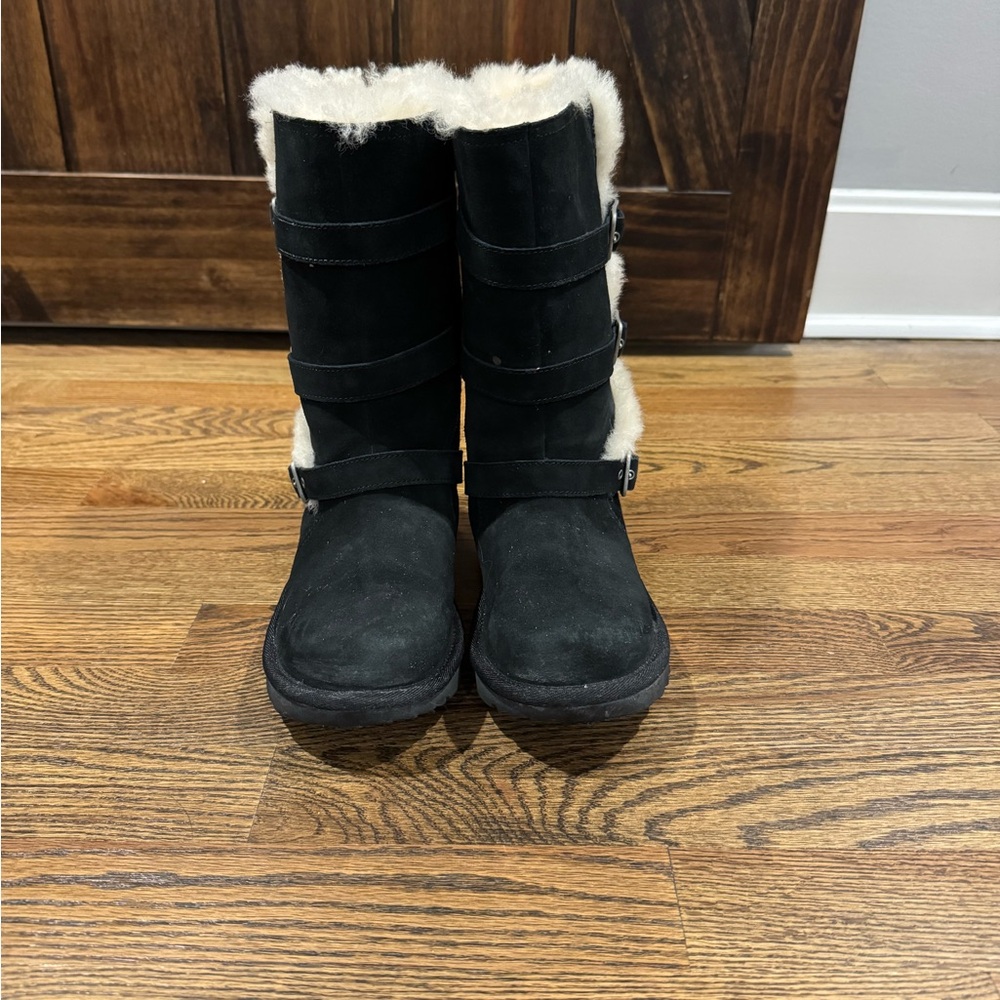 UGG Black Boots with Cream Fur Trim